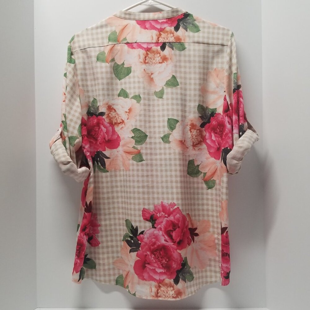 Calvin Klein Floral-Print & Gingham Check Button Front Blouse - Picture 11 of 13